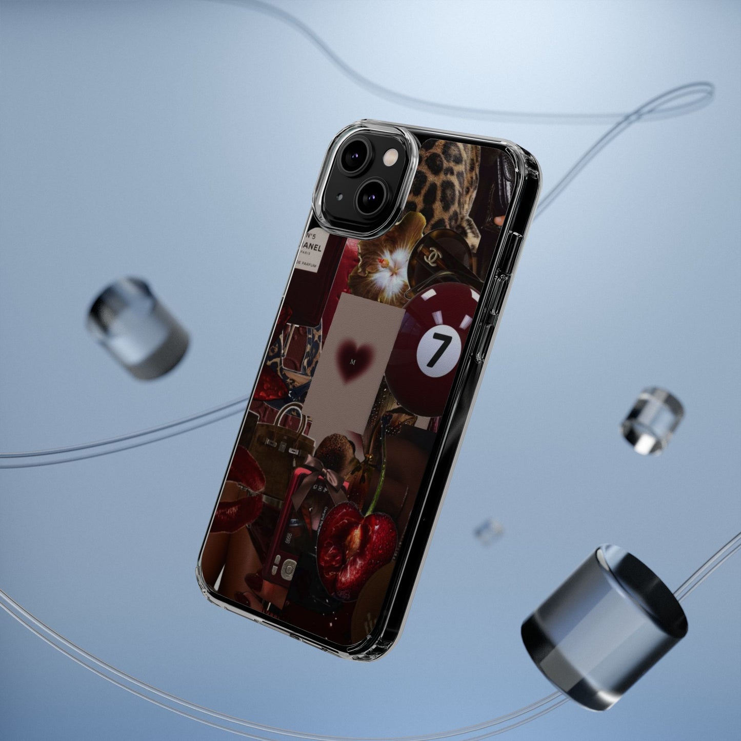 Clear Impact-Resistant Phone Case — Retro Cherry Collage Design