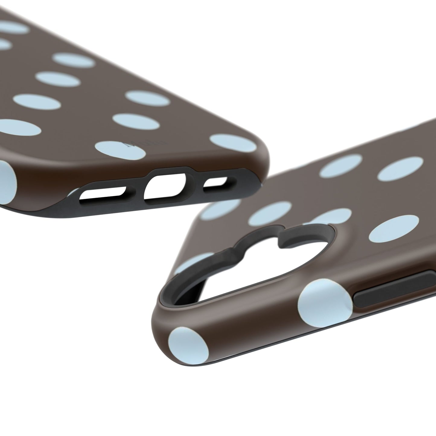 Polka Dot Magnetic Phone Case — Brown with Light Blue Dots, Impact-Resistant