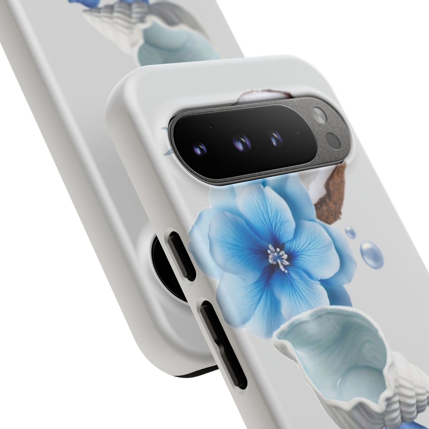 Tropical Blue Floral Phone Case — Coconut, Shell & Starfish Design