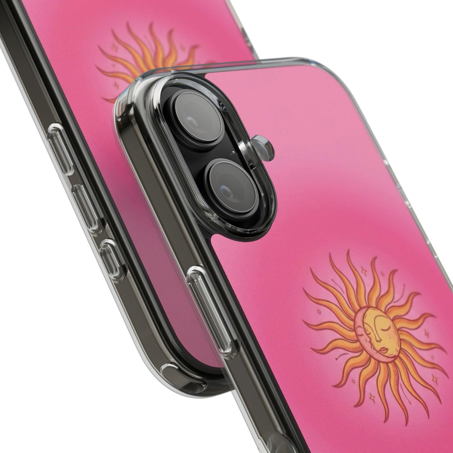 Pink Sun Phone Case — Radiant Sunburst Impact-Resistant Clear Case
