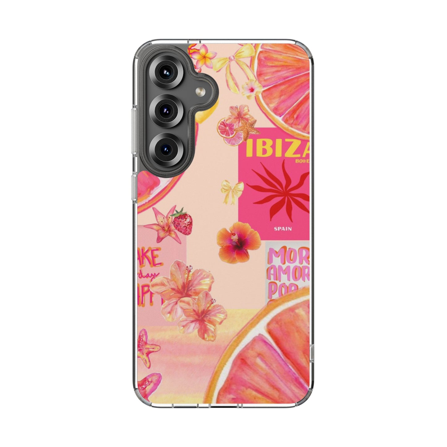 Clear Impact Phone Case — Pink Ibiza Citrus Floral Design