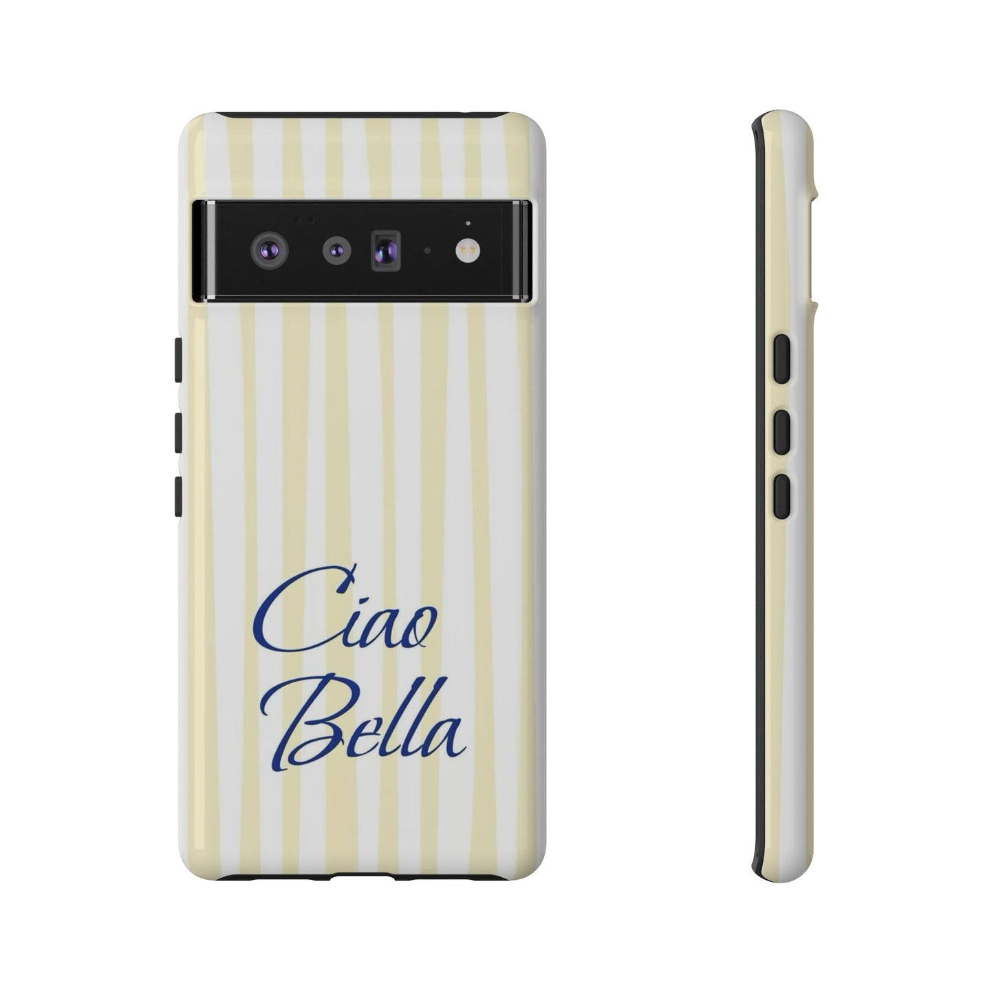 Ciao Bella Phone Case – Striped Elegant Italian Script Protective Cover