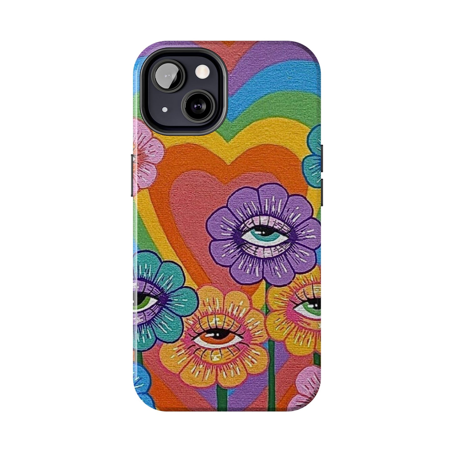 Psychedelic Eye Flower Tough Phone Case — Retro Rainbow Protective iPhone Cover