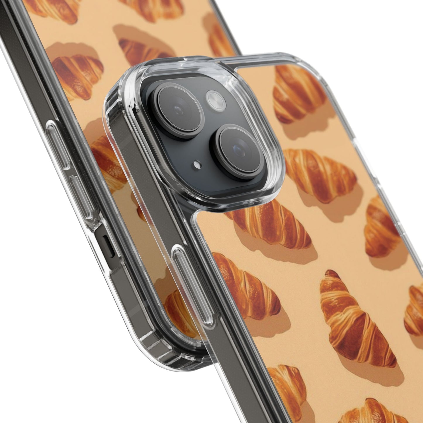 Croissant Pattern Clear Phone Case — Bakery-themed Transparent iPhone Cover