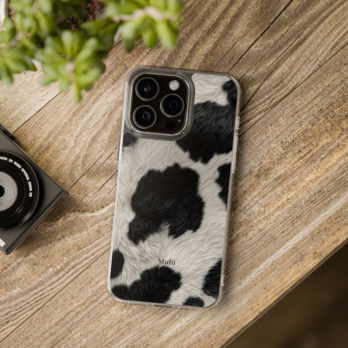 Cow Print Clear Impact Phone Case — Faux Fur Black & White Protection