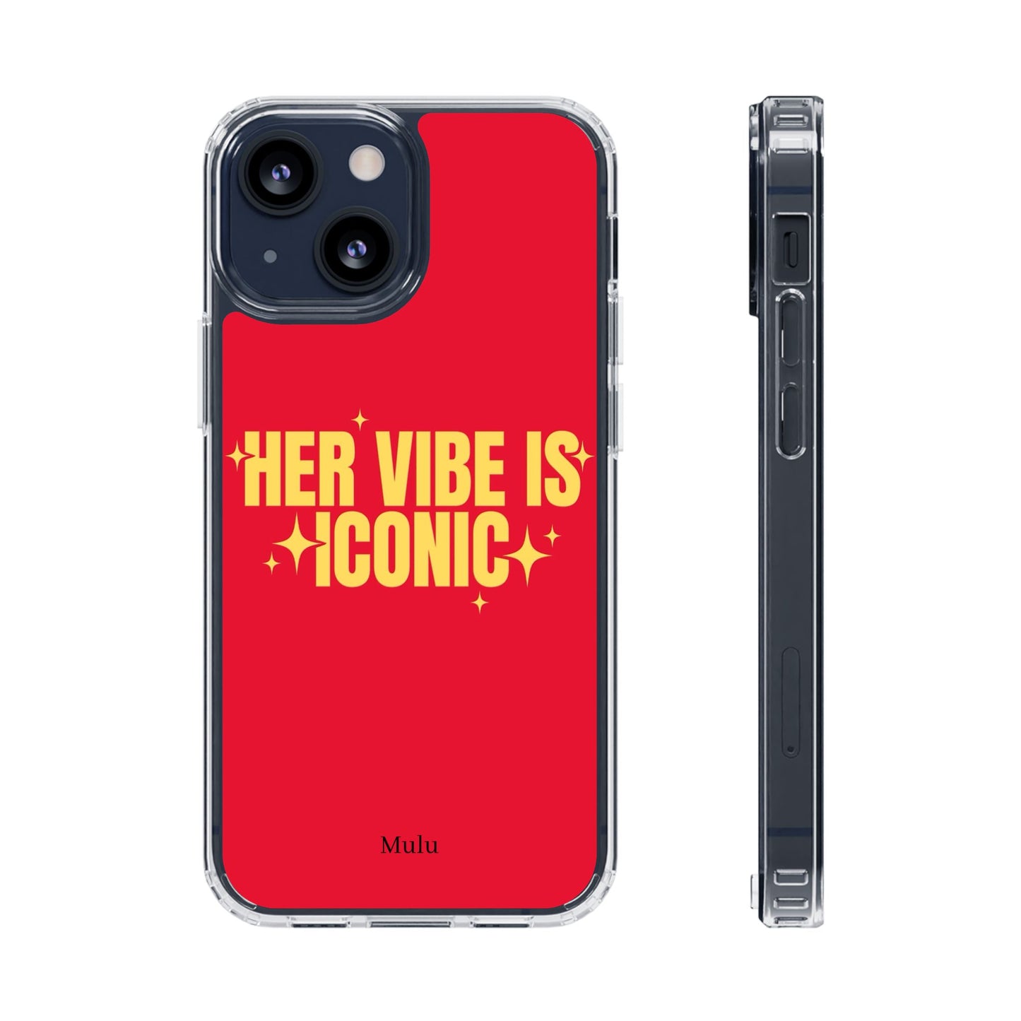 Clear Impact-Resistant Phone Case — "Her Vibe Is Iconic" Red Protective Cover