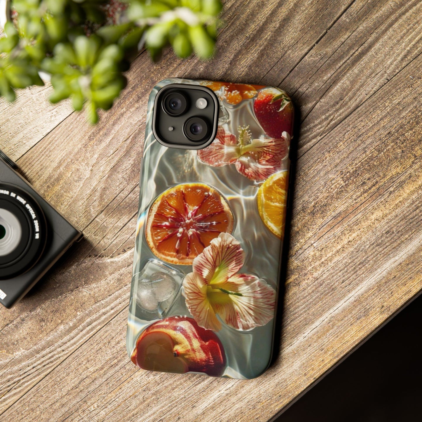 Citrus & Hibiscus Protective Phone Case – Summer Fruit Water Print Tough Case