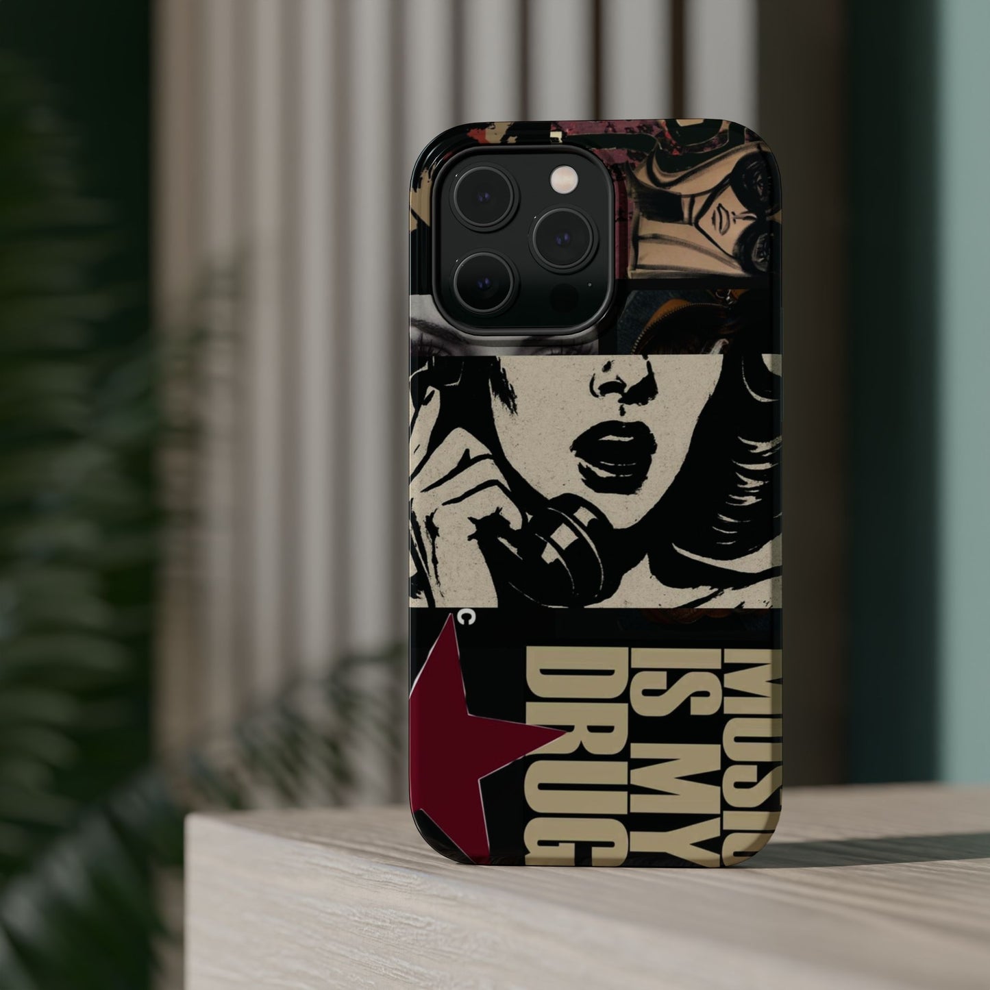 Magnetic Impact Phone Case — Retro Pop Art "Music Is My Drug" Design