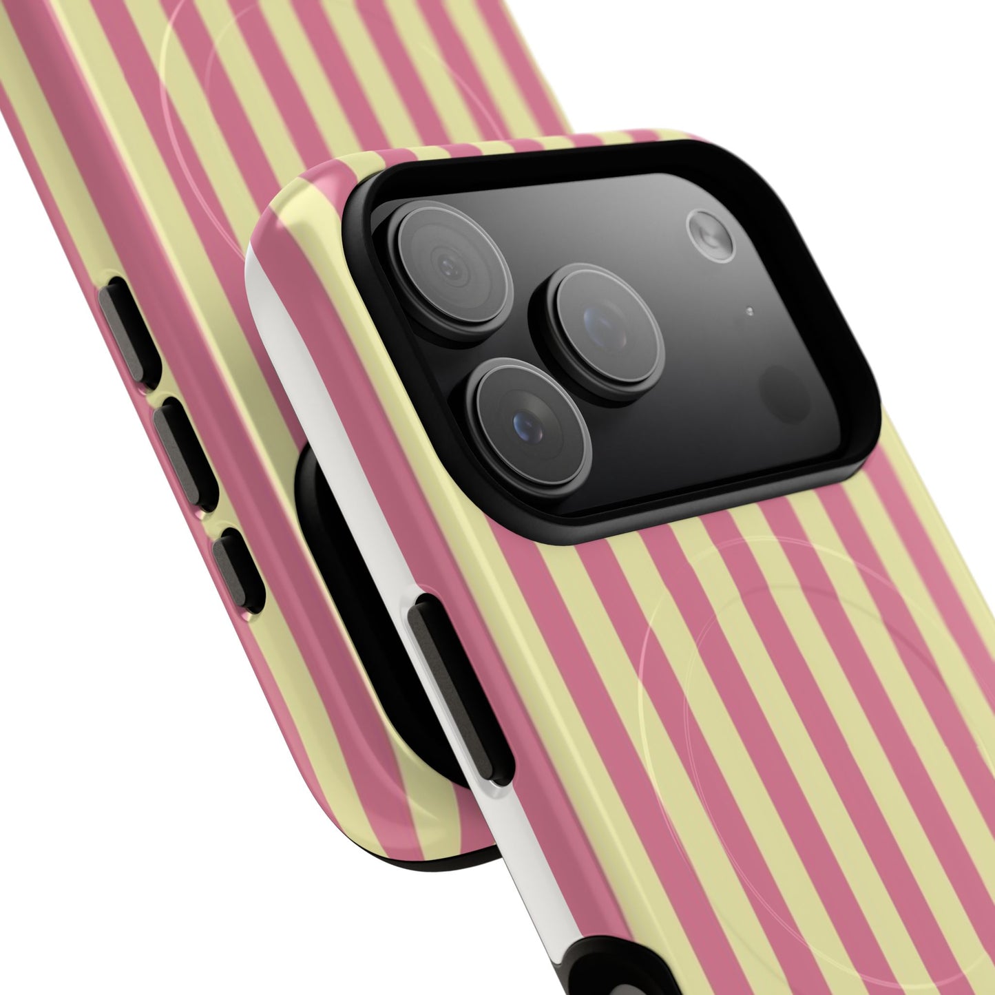 Striped Pink & Yellow Magnetic Tough Phone Case — Retro Pastel Protection