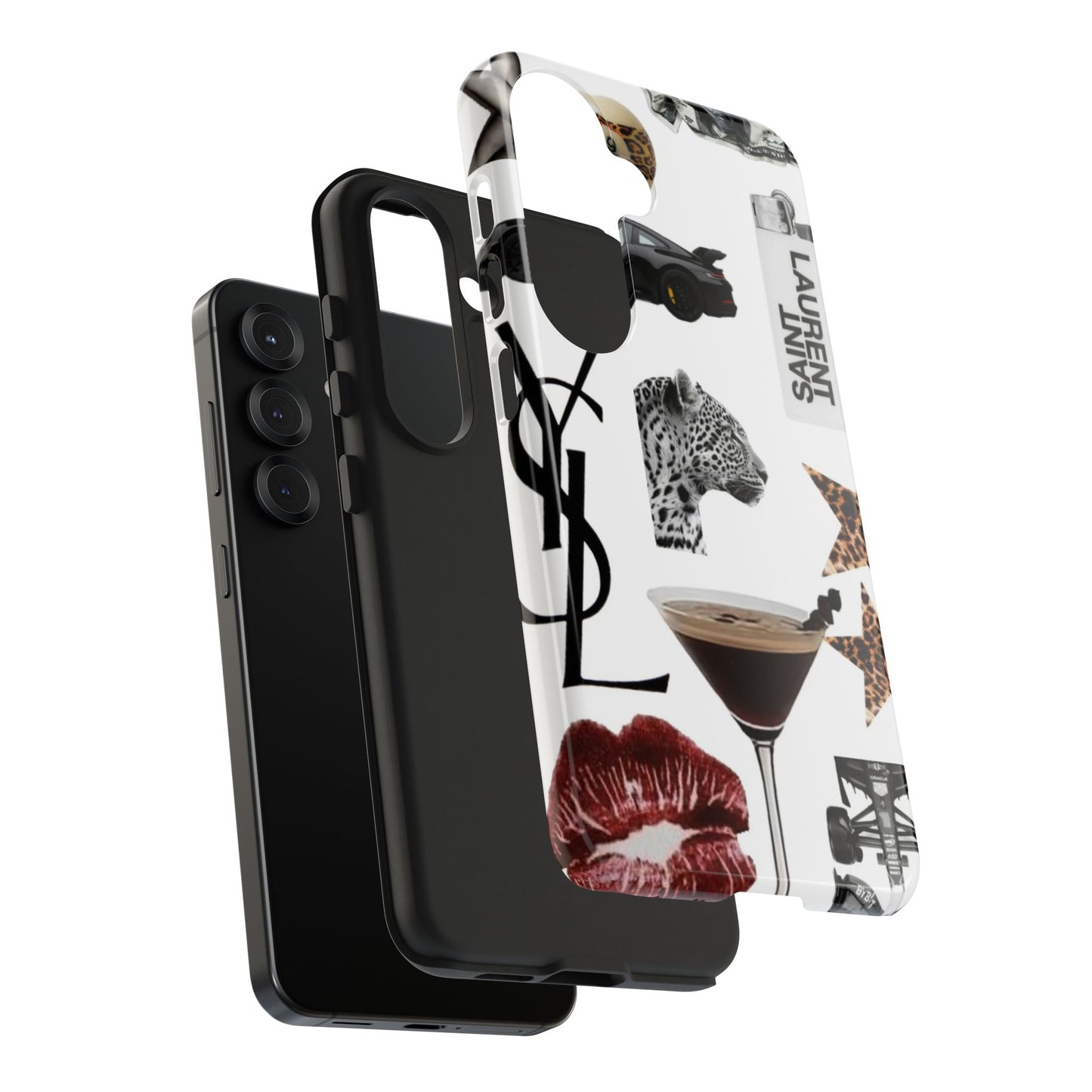 Tough Phone Case — Luxe Fashion Collage with Leopard, Martini & Kiss Print