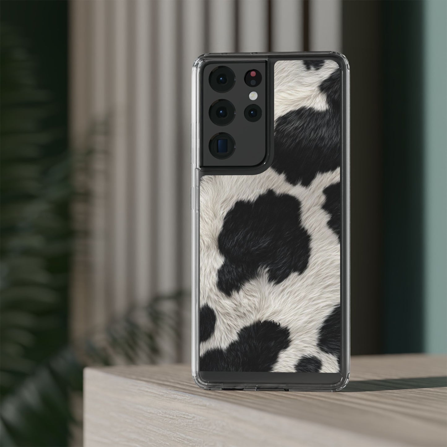 Cow Print Clear Impact Phone Case — Faux Fur Black & White Protection