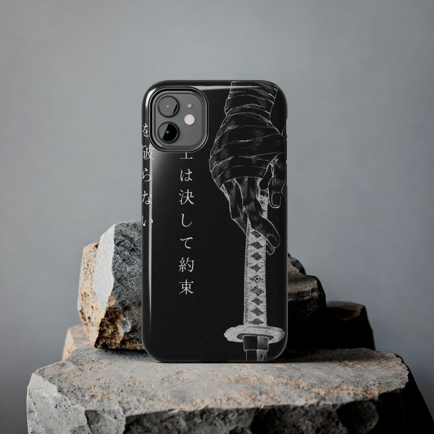 Samurai Vow Tough Phone Case — Black Katana Design with Japanese Text