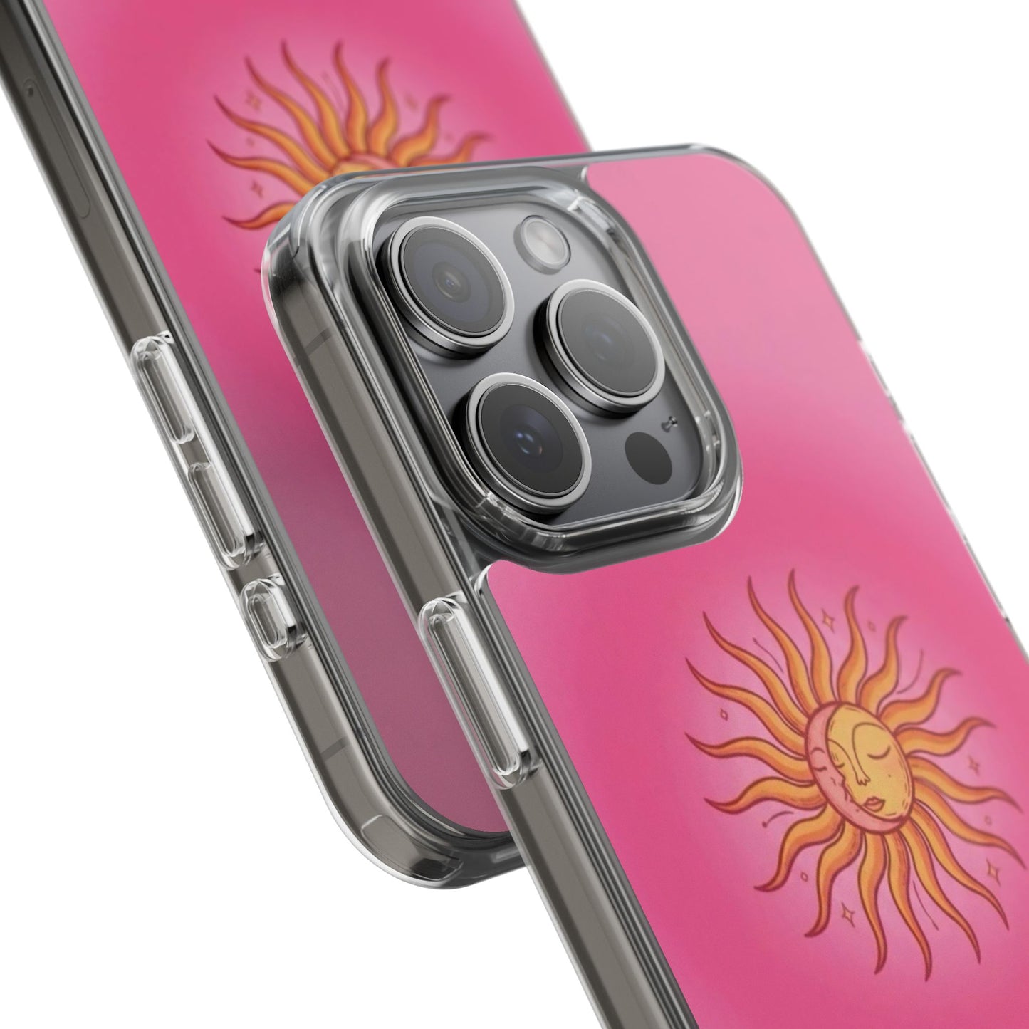 Pink Sun Phone Case — Radiant Sunburst Impact-Resistant Clear Case