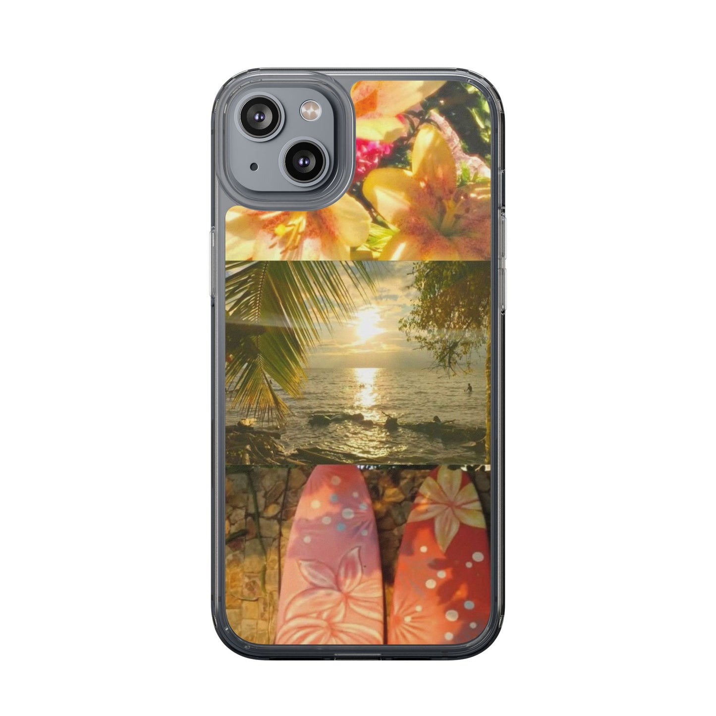 Tropical Sunset Phone Case — Floral Surfboard Clear iPhone Case