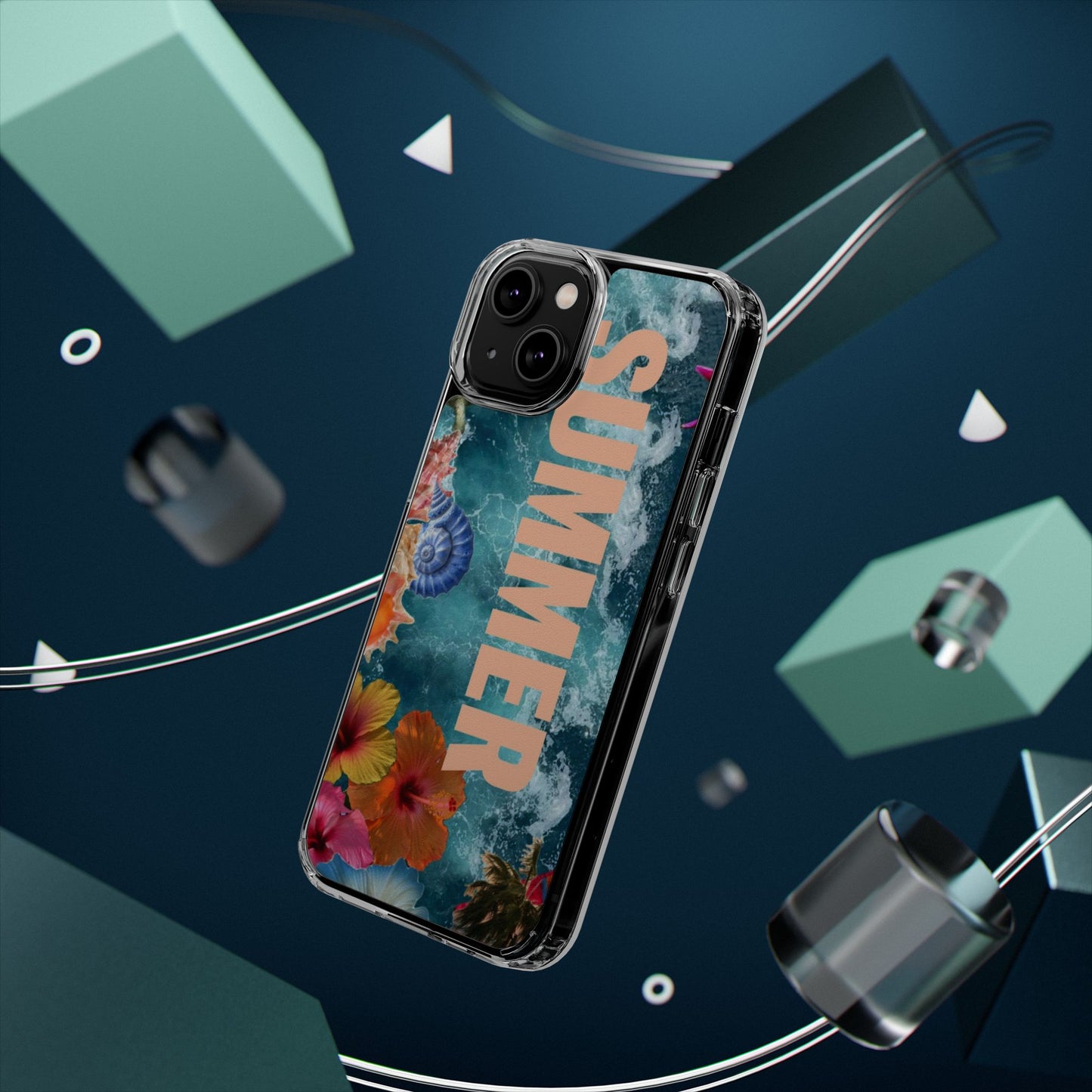 Summer Floral Clear Impact Phone Case — "SUMMER" Tropical Hibiscus Design