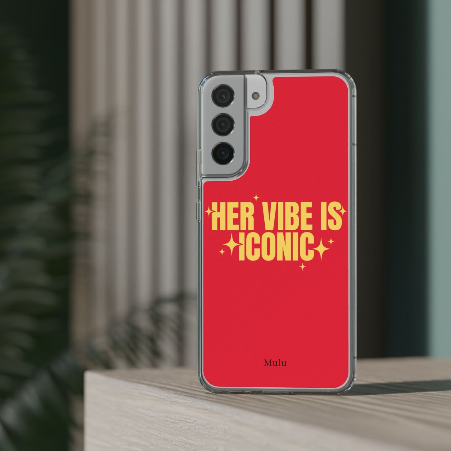 Clear Impact-Resistant Phone Case — "Her Vibe Is Iconic" Red Protective Cover
