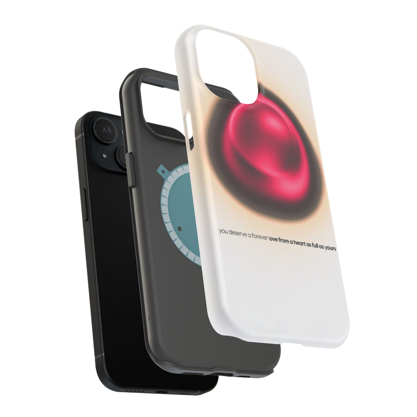 Protective Phone Case — Red Pearl Heart Design with 'You deserve a forever love' Text