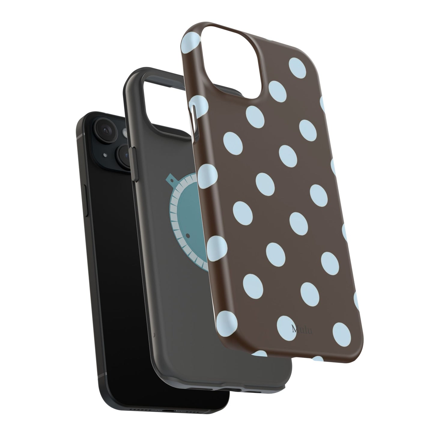 Polka Dot Magnetic Phone Case — Brown with Light Blue Dots, Impact-Resistant