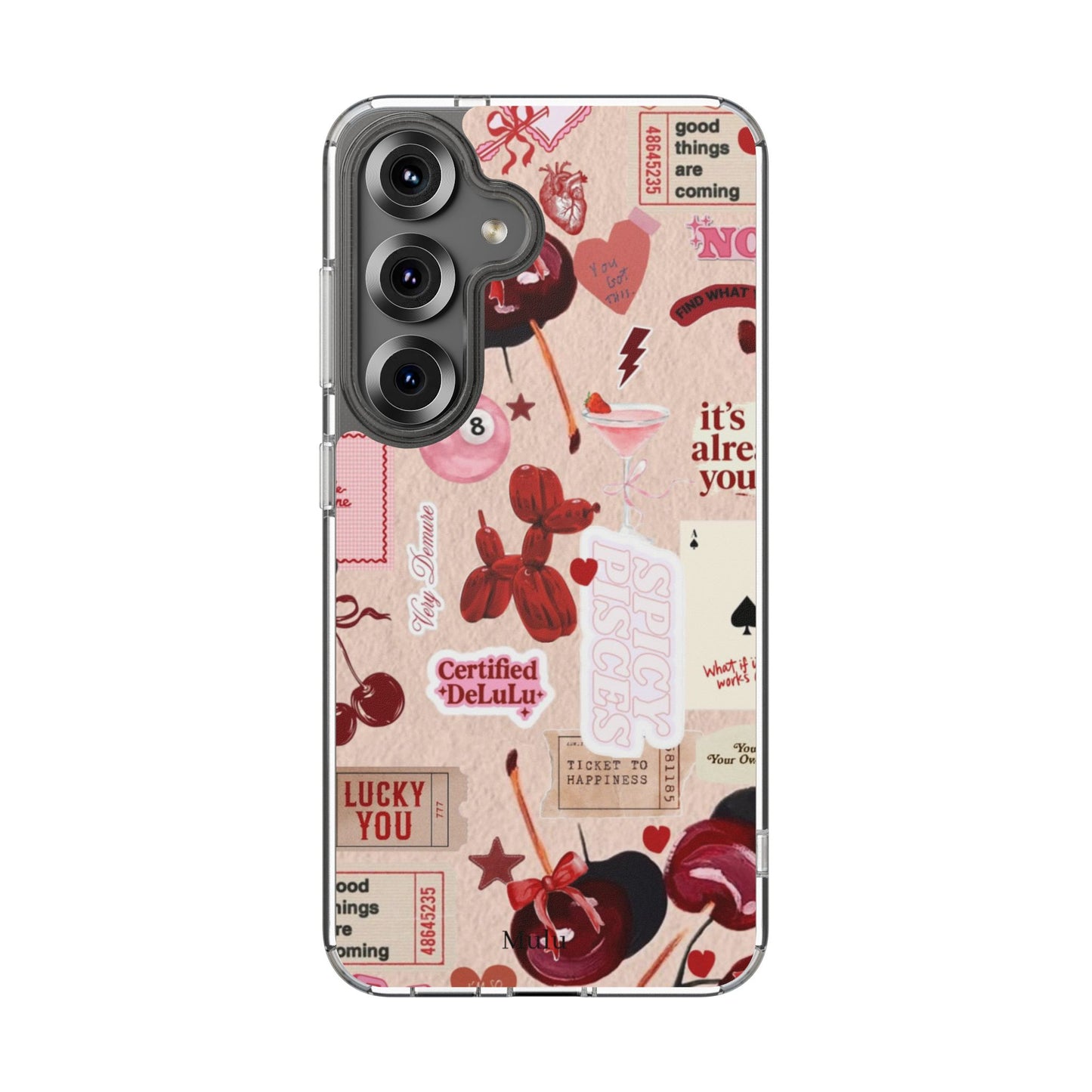 Clear Impact-Resistant Phone Case — Retro Cherry & Sticker Collage