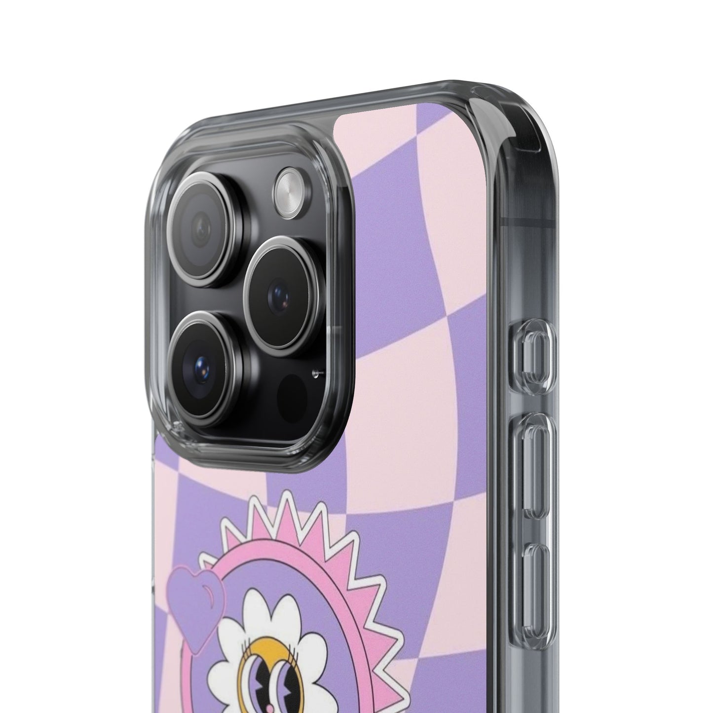 Clear Impact-Resistant Case — Cute Purple Checkerboard Dino with 'Mulu'