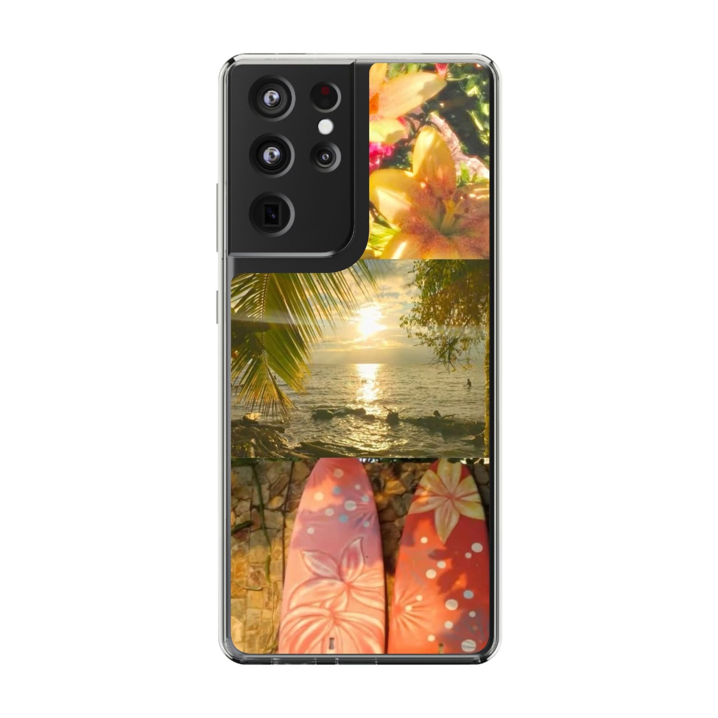 Tropical Sunset Phone Case — Floral Surfboard Clear iPhone Case