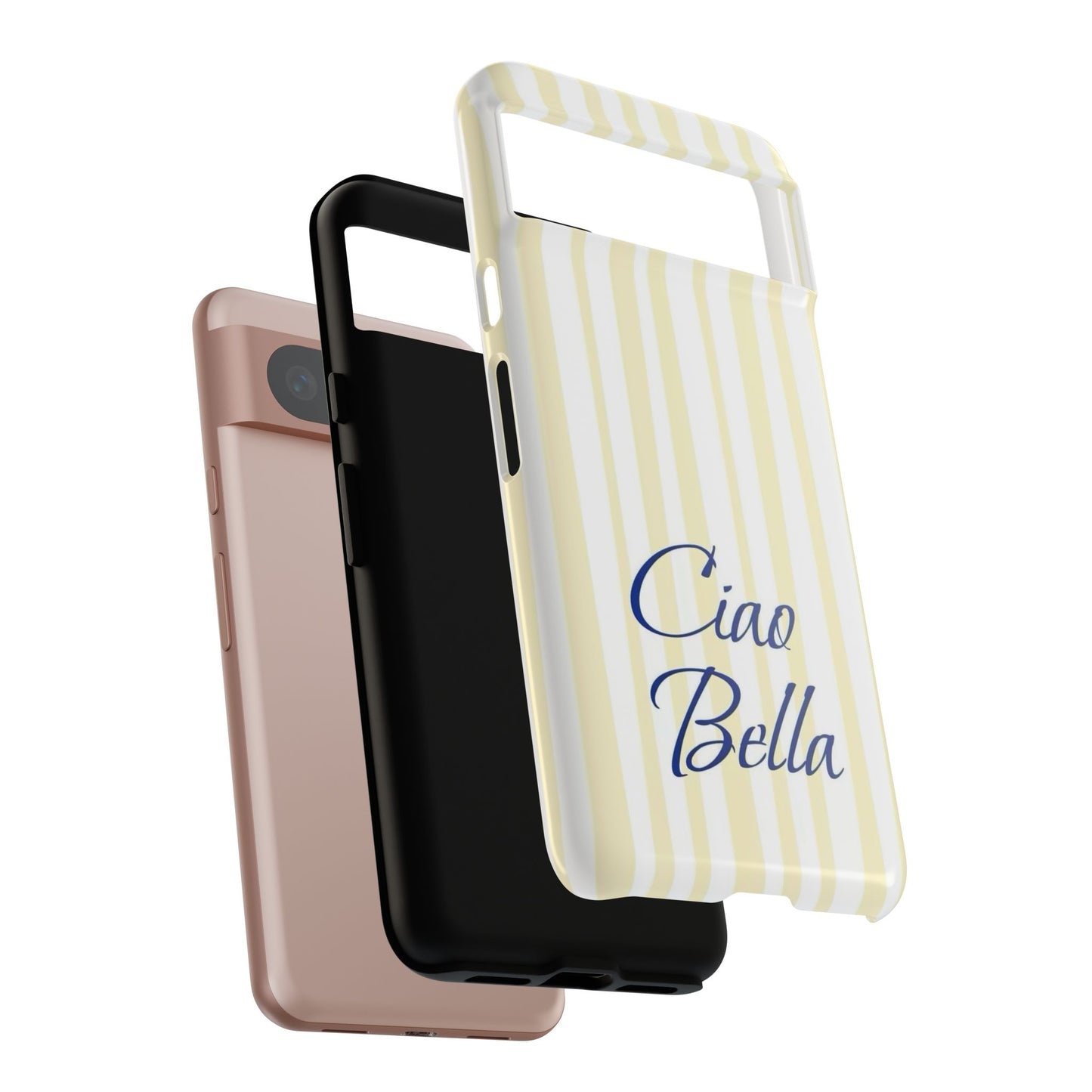 Ciao Bella Phone Case – Striped Elegant Italian Script Protective Cover