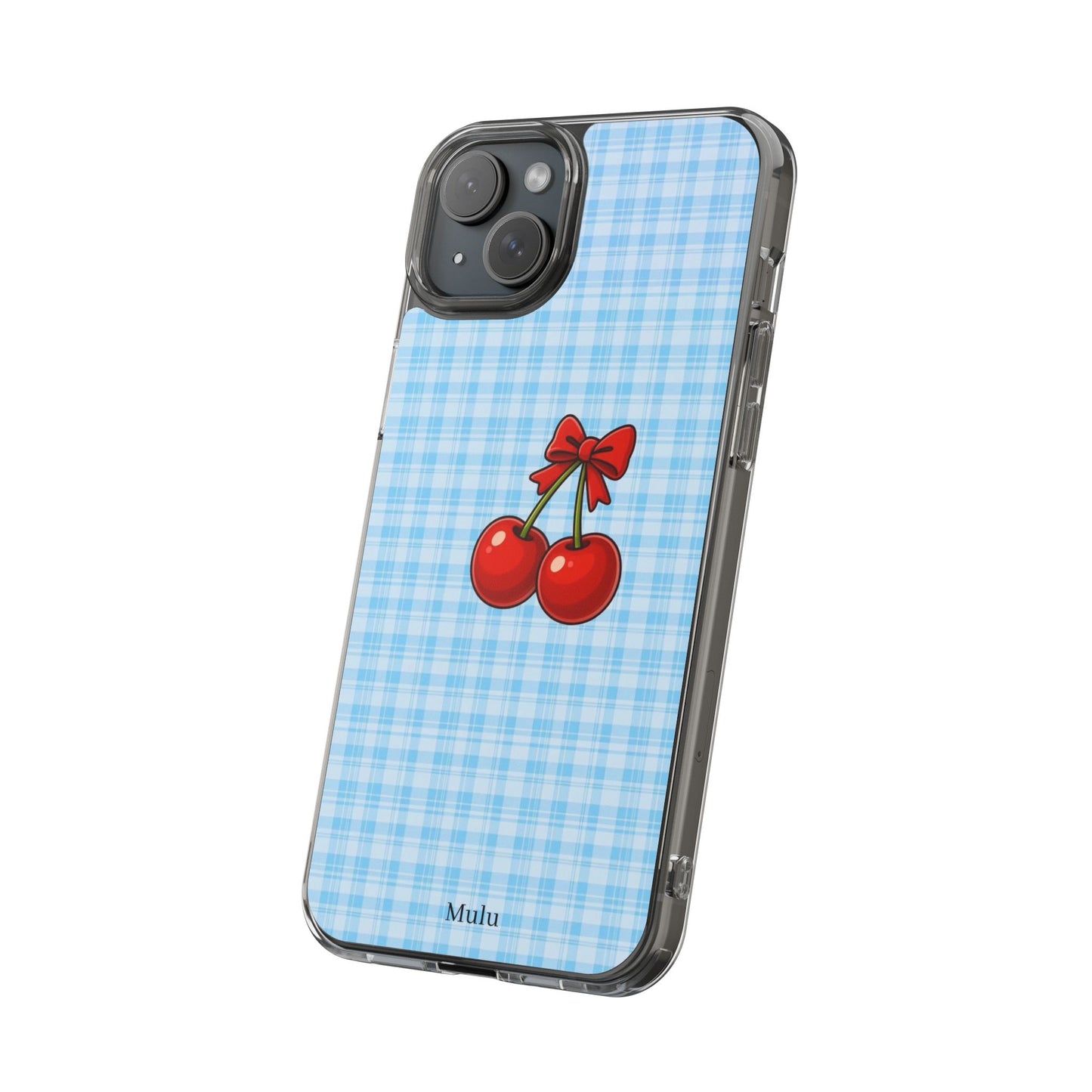 Clear Cherry Gingham Phone Case — Impact-Resistant Clear Case with Red Cherry Design
