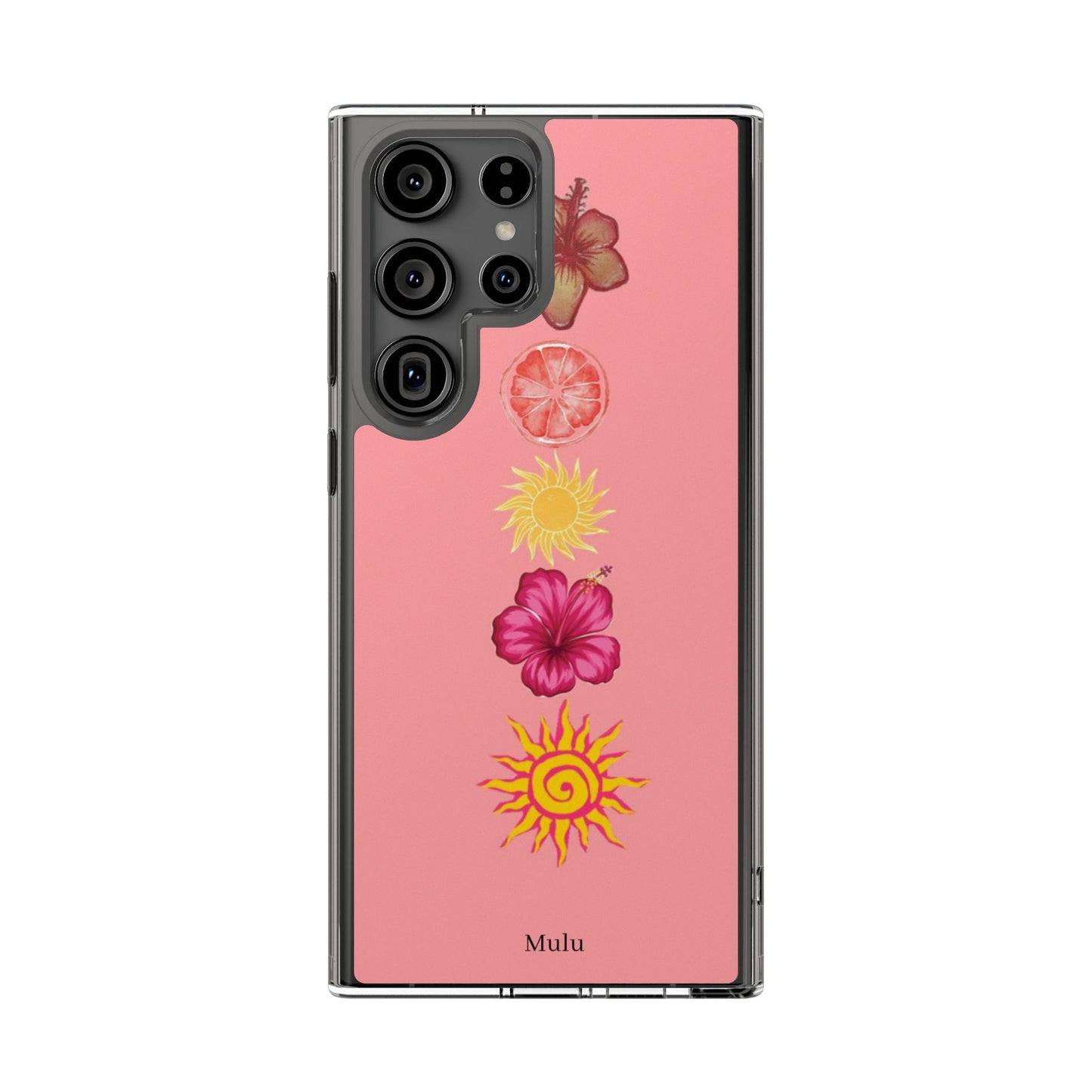 Clear Impact-Resistant Phone Case — Tropical Sun & Hibiscus Floral Design