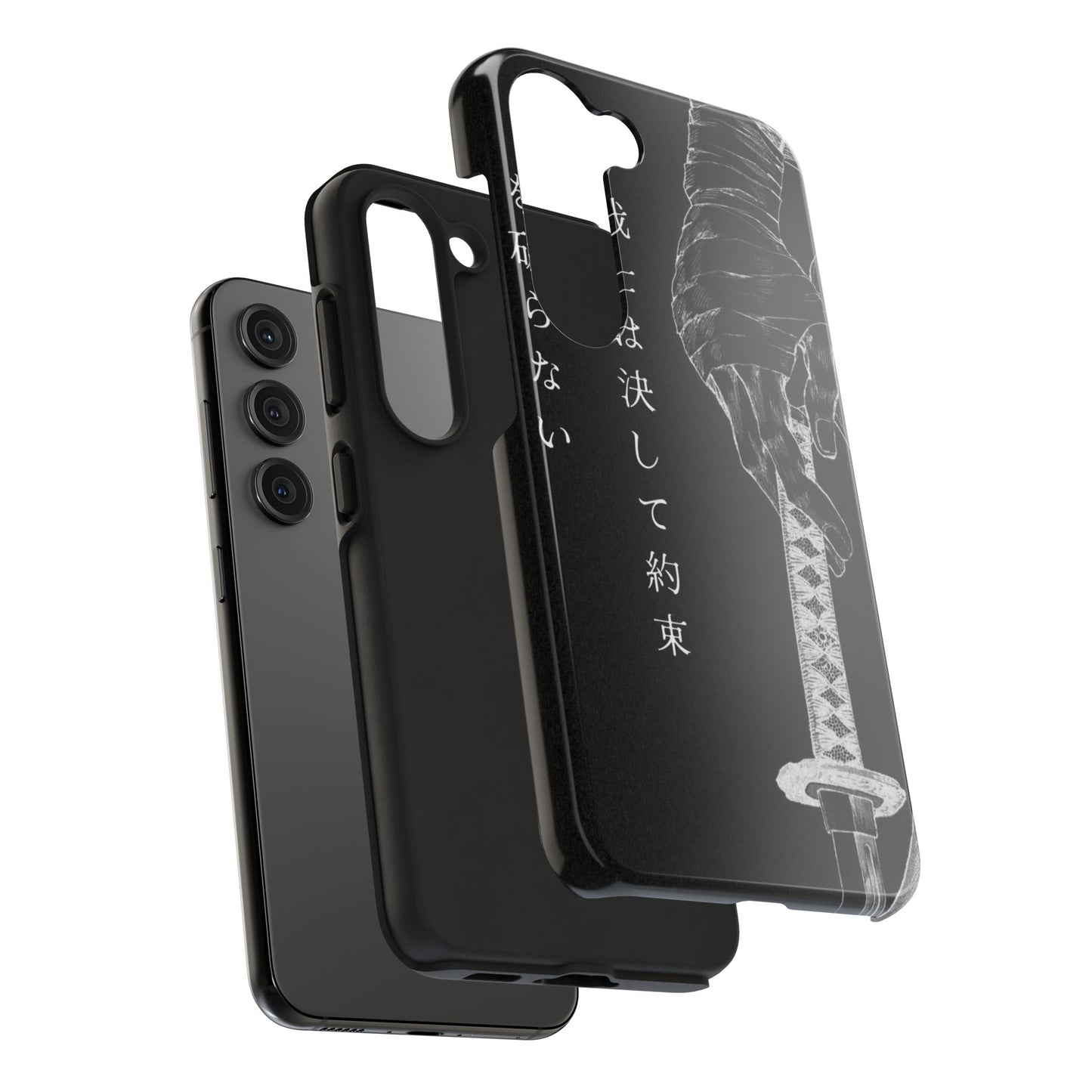 Samurai Vow Tough Phone Case — Black Katana Design with Japanese Text