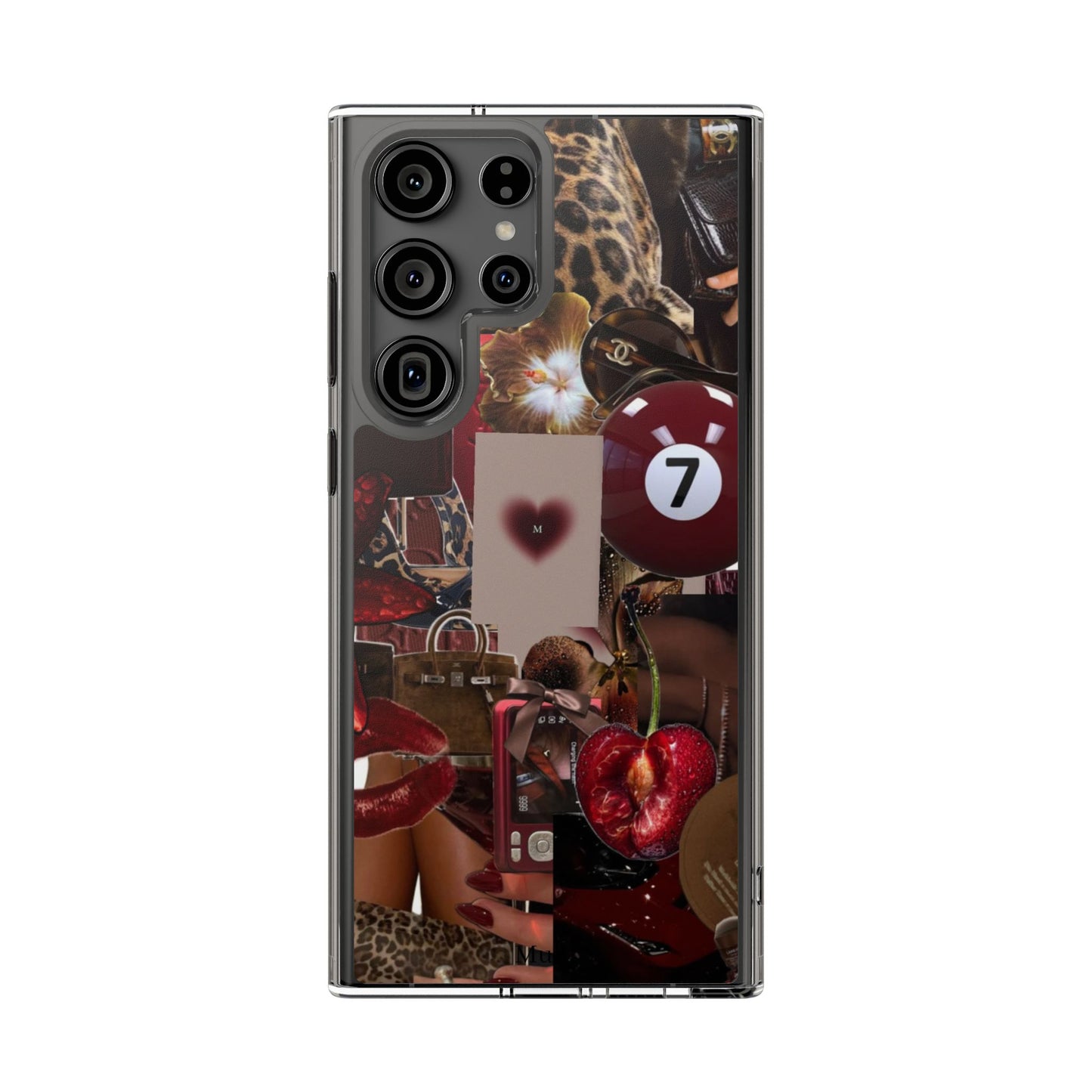 Clear Impact-Resistant Phone Case — Retro Cherry Collage Design