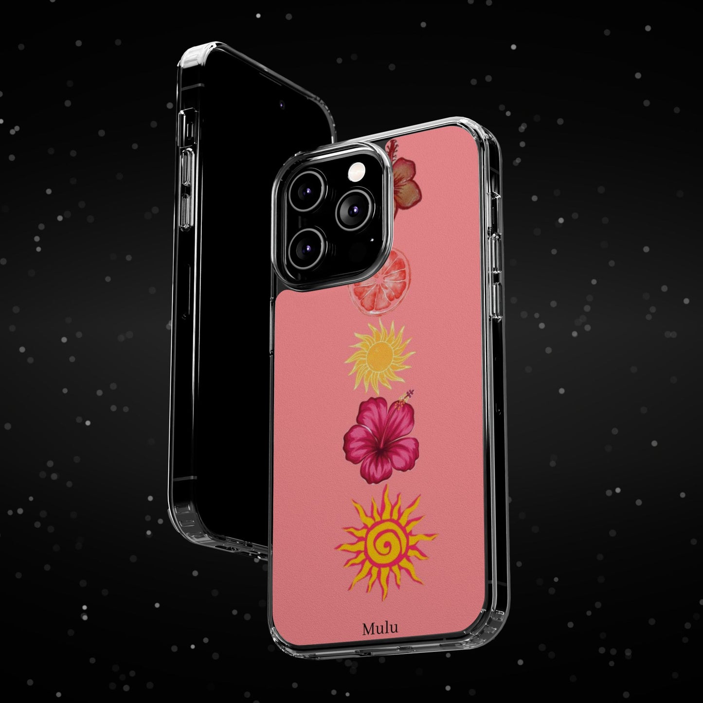 Clear Impact-Resistant Phone Case — Tropical Sun & Hibiscus Floral Design