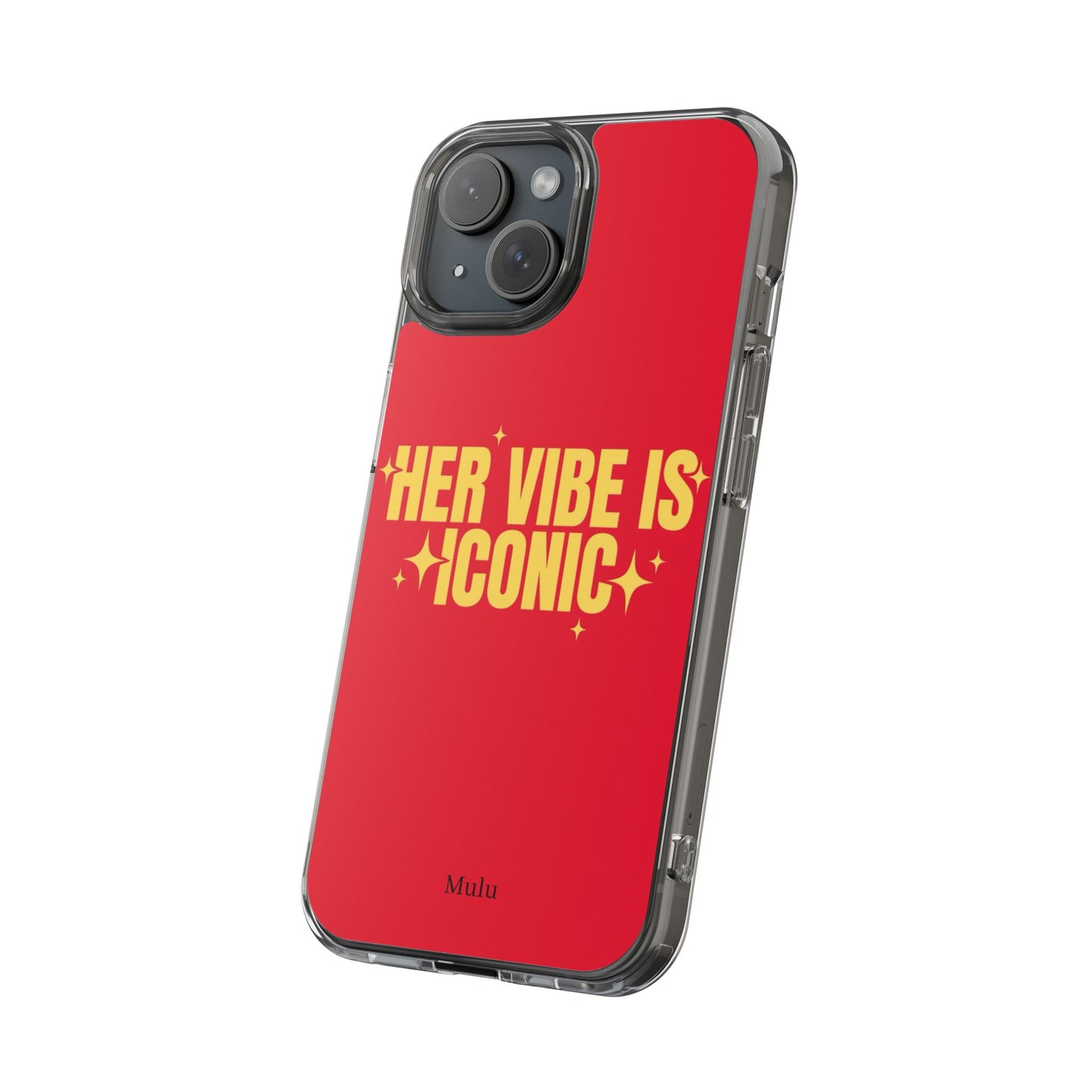 Clear Impact-Resistant Phone Case — "Her Vibe Is Iconic" Red Protective Cover