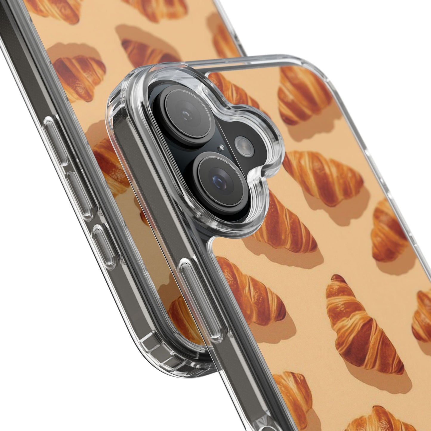 Croissant Pattern Clear Phone Case — Bakery-themed Transparent iPhone Cover