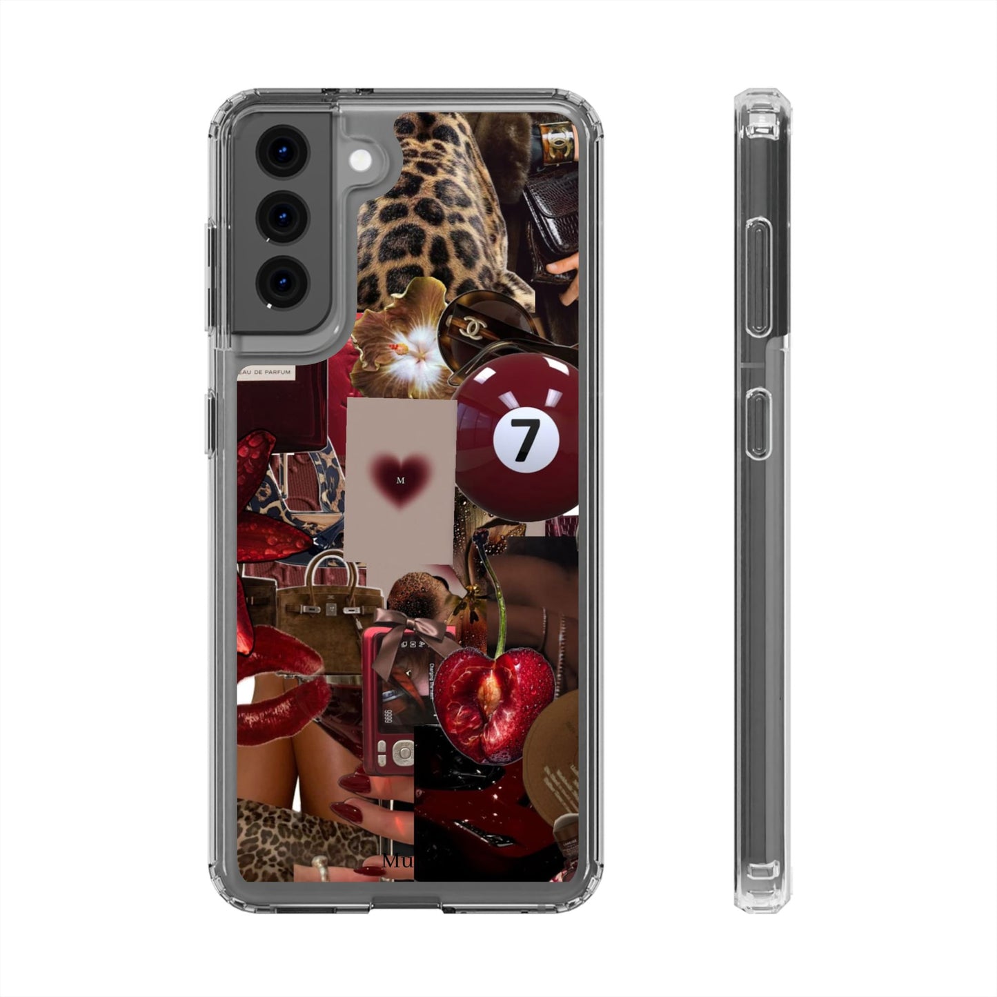 Clear Impact-Resistant Phone Case — Retro Cherry Collage Design