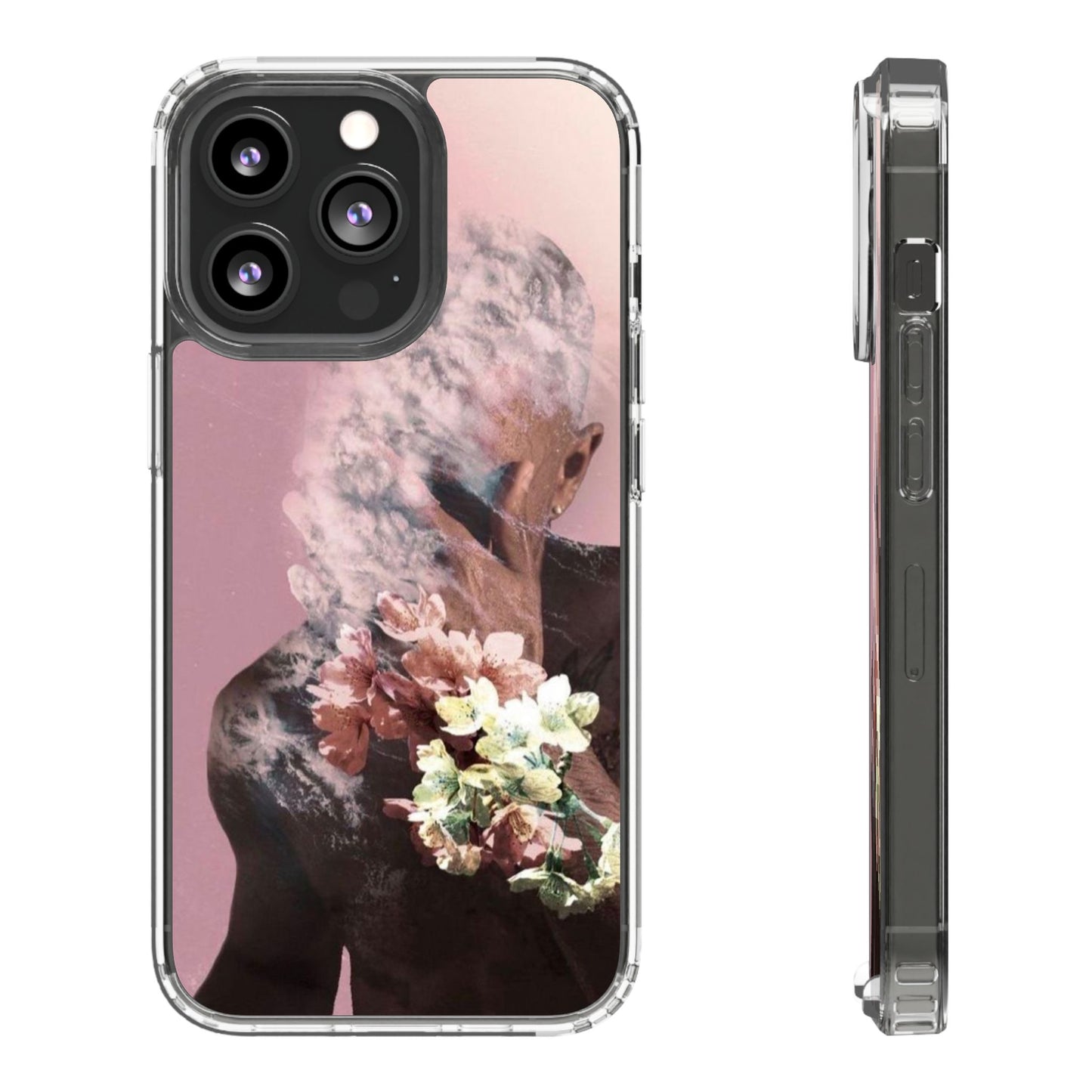 Clear Phone Case — Pink Floral Smoke Art iPhone Case