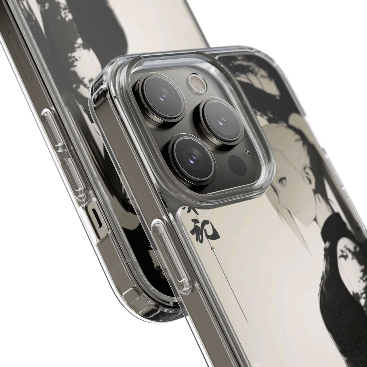 Anime Samurai Clear Phone Case — Monochrome Sumi-E Style