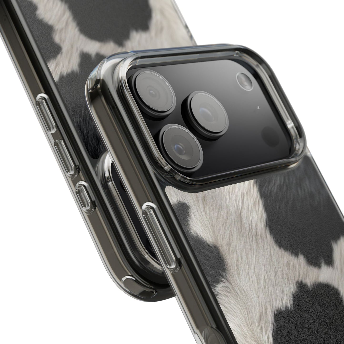 Cow Print Clear Impact Phone Case — Faux Fur Black & White Protection
