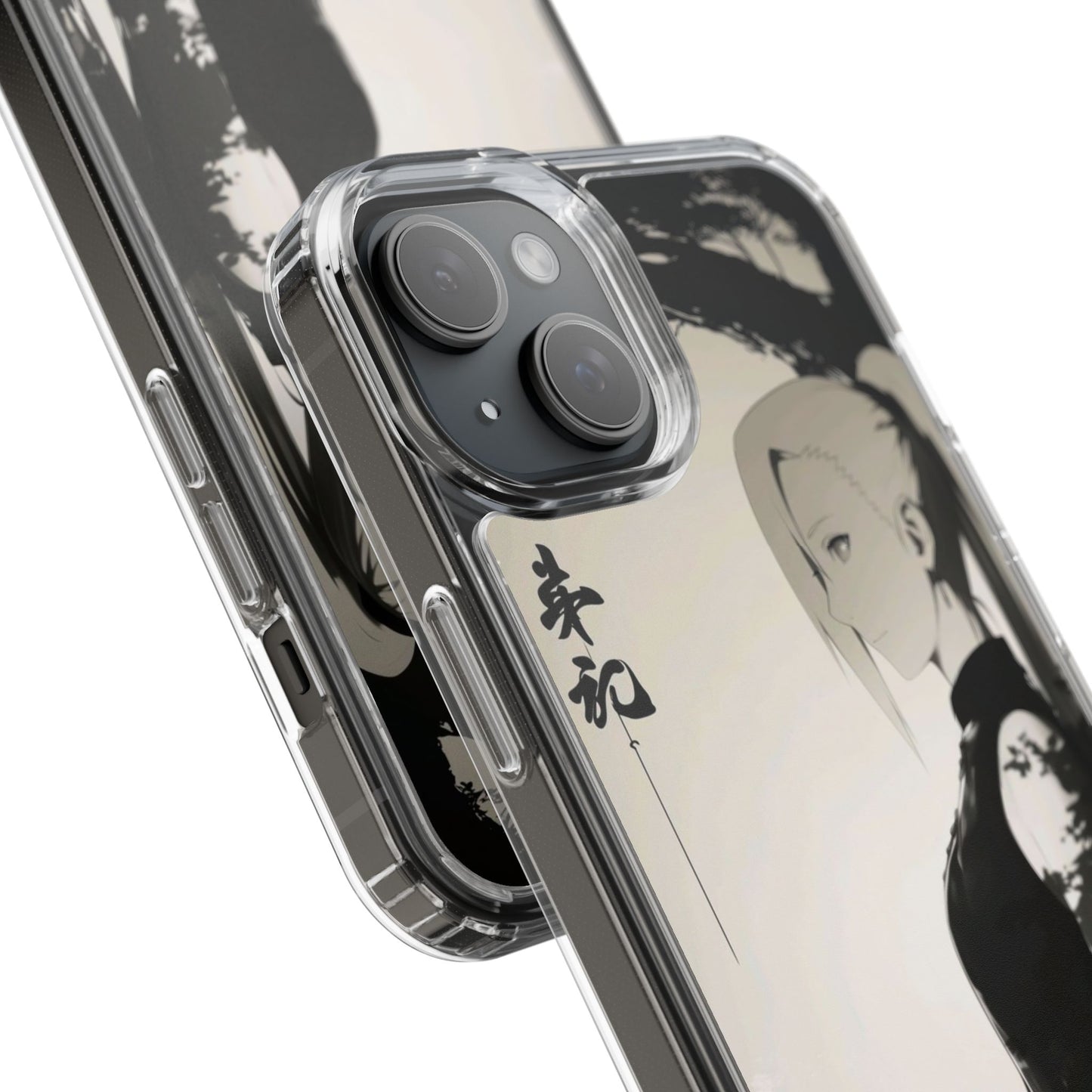 Anime Samurai Clear Phone Case — Monochrome Sumi-E Style