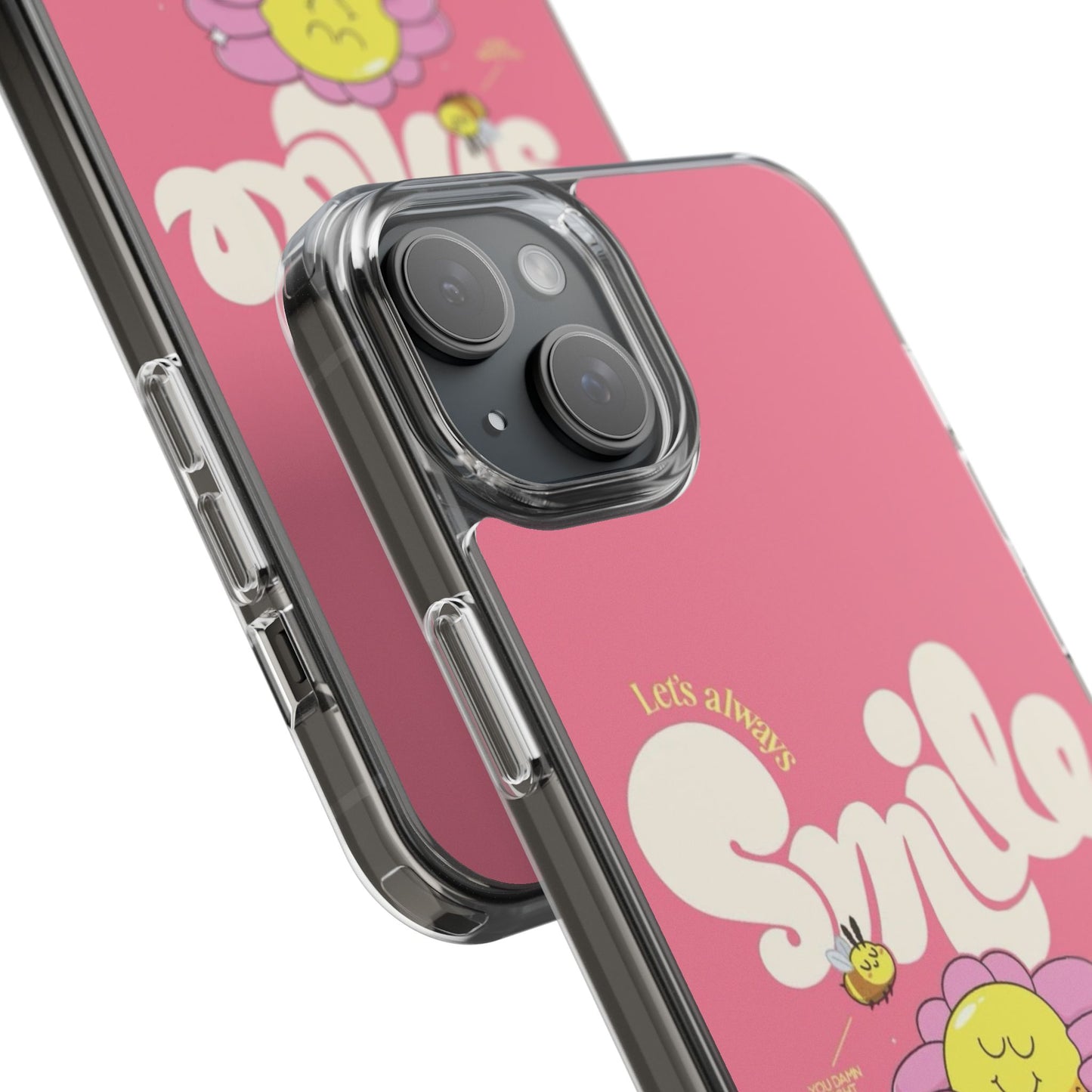 Clear Impact-Resistant Phone Case — Pink 'Smile' Flower Design