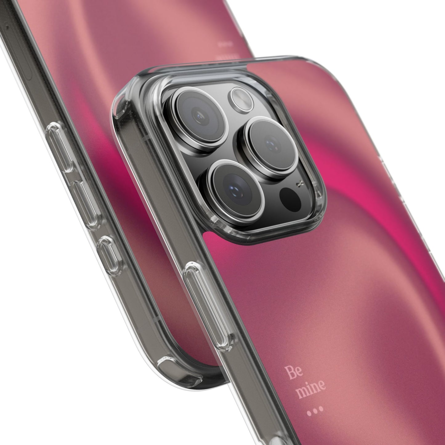 Clear Impact Phone Case — Pink Satin Swirl "Be mine" Design