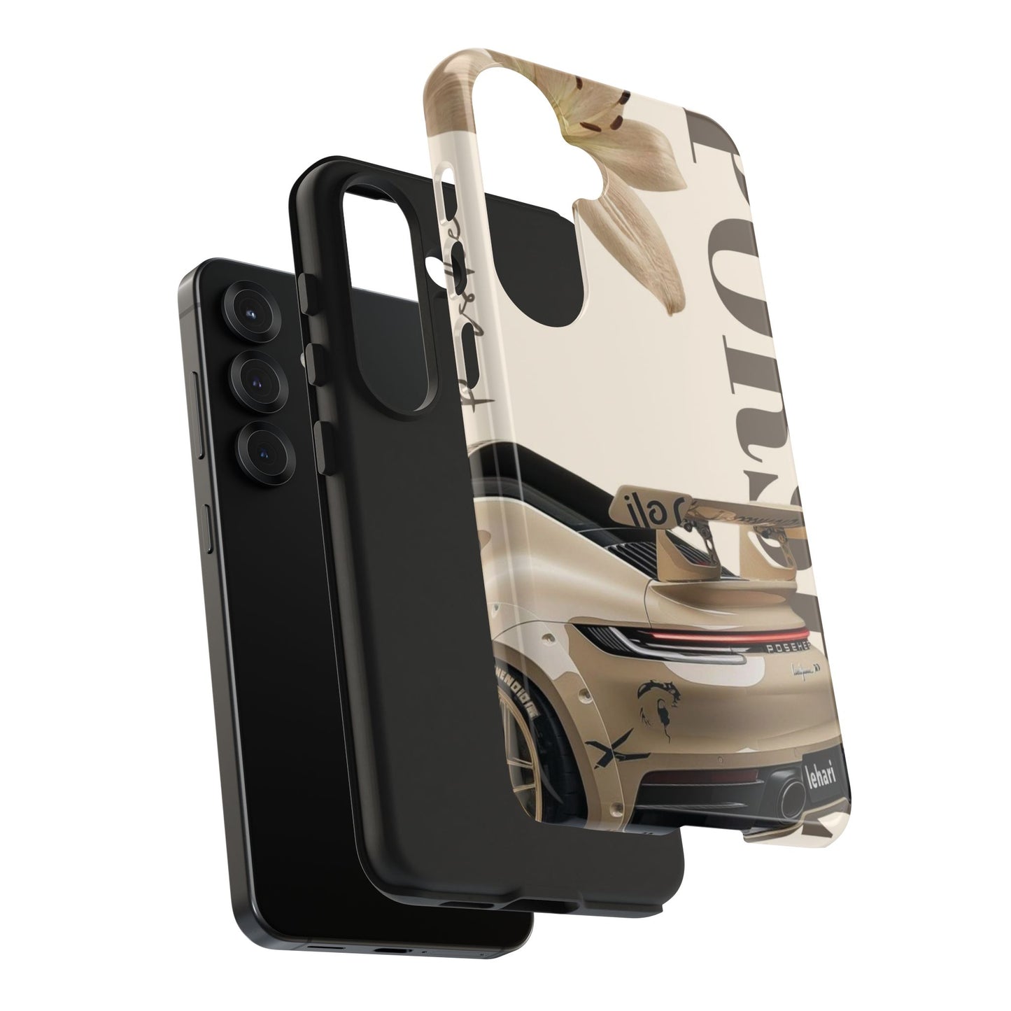 Tough Phone Case — Beige Sports Car Design with 'Tourist' Typography