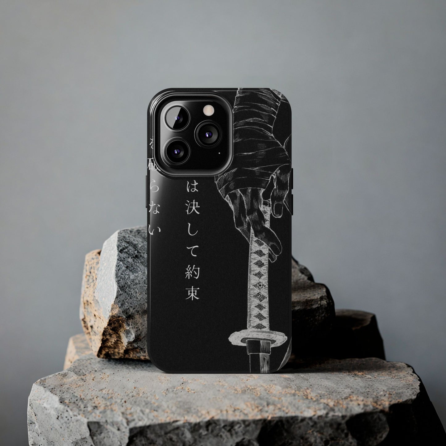 Samurai Vow Tough Phone Case — Black Katana Design with Japanese Text