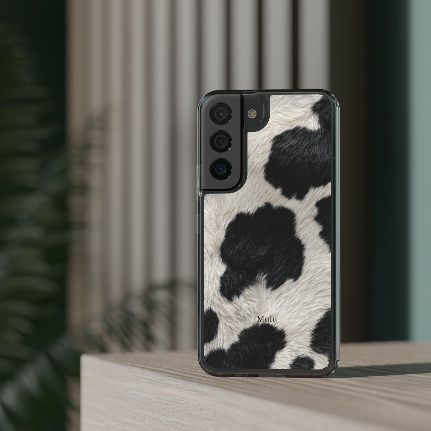 Cow Print Clear Impact Phone Case — Faux Fur Black & White Protection
