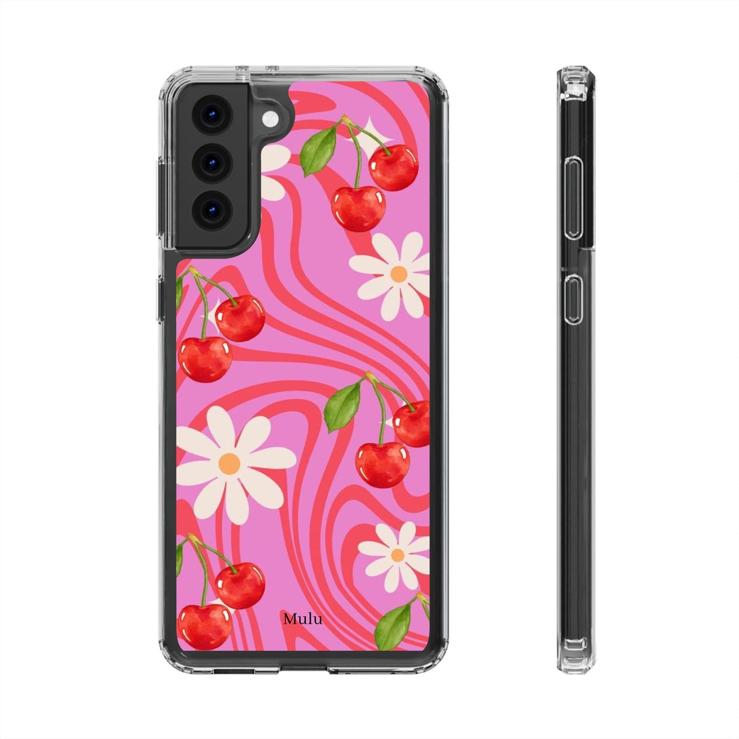 Clear Impact Phone Case — Retro Cherry & Daisy Floral Design