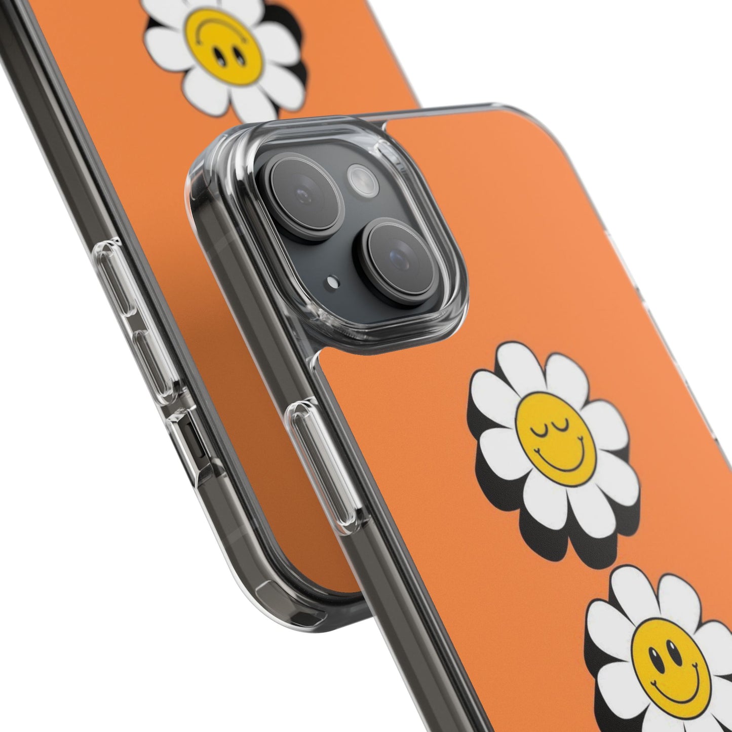 Phone Case — Orange Smiley Daisy Clear Impact‑Resistant Case