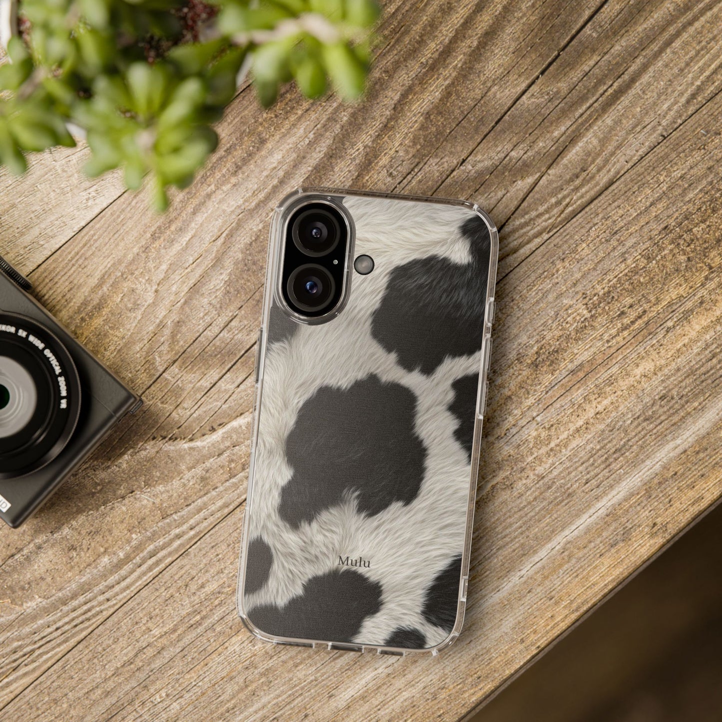 Cow Print Clear Impact Phone Case — Faux Fur Black & White Protection