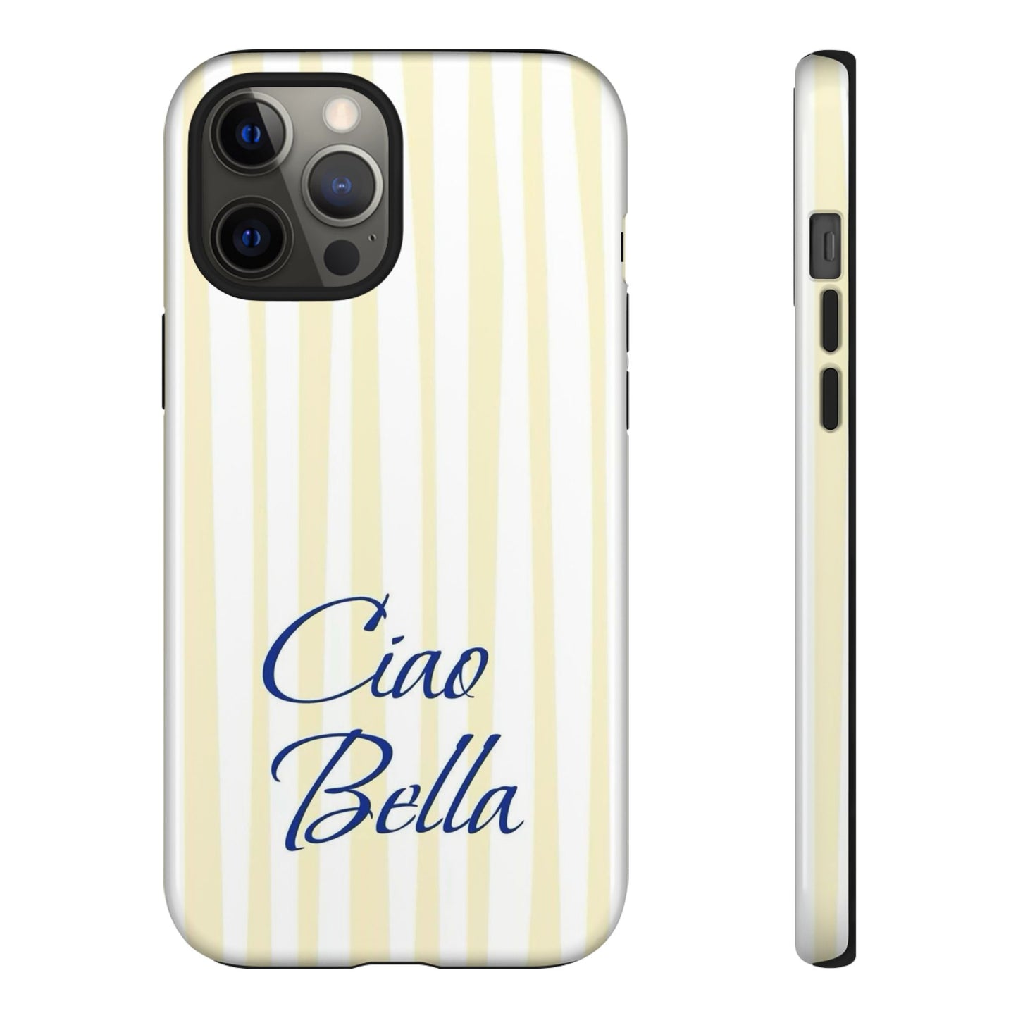 Ciao Bella Phone Case – Striped Elegant Italian Script Protective Cover