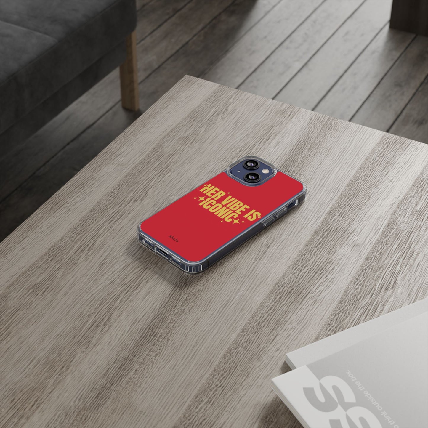 Clear Impact-Resistant Phone Case — "Her Vibe Is Iconic" Red Protective Cover