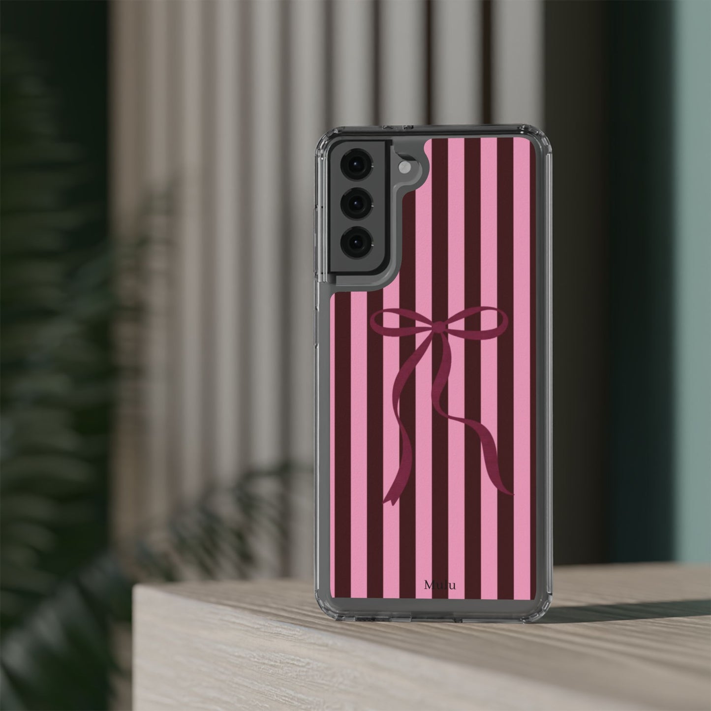 Pink Striped Ribbon Clear Impact-Resistant Phone Case