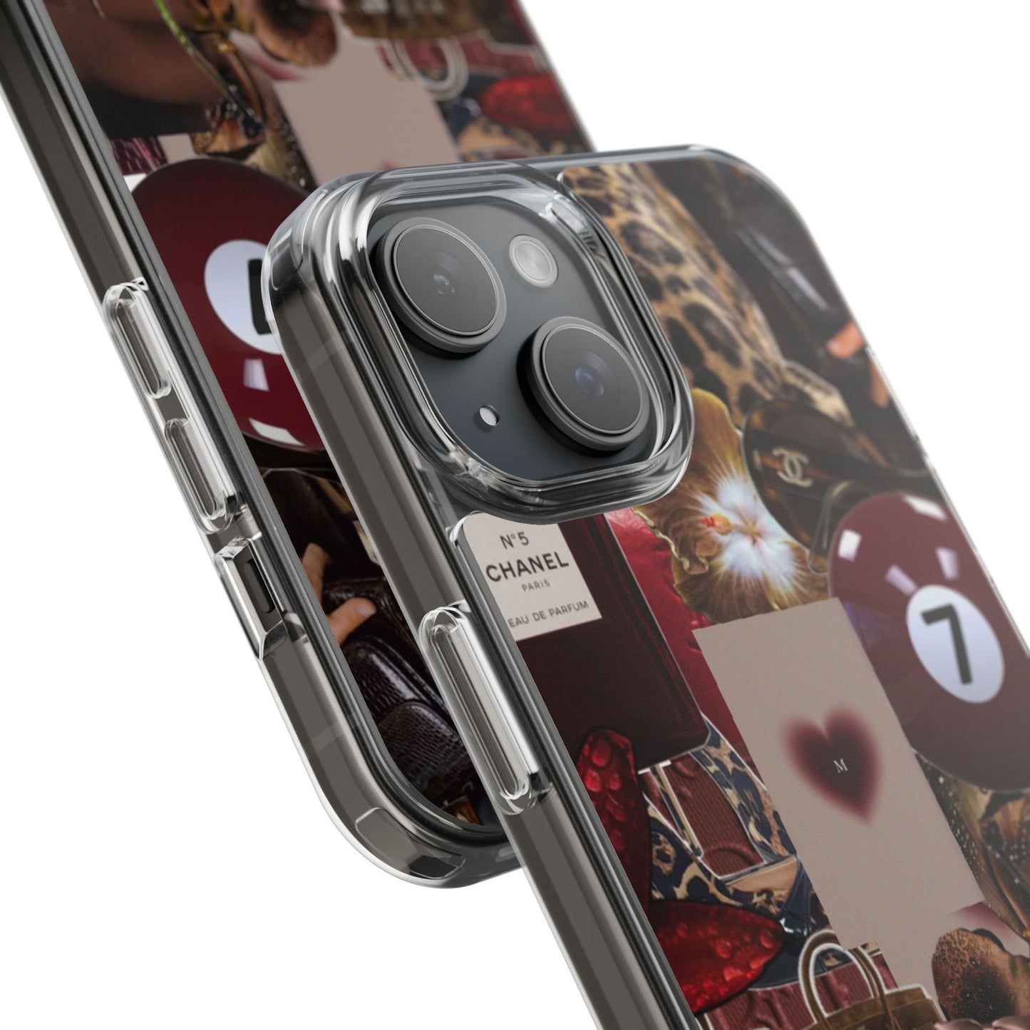 Clear Impact-Resistant Phone Case — Retro Cherry Collage Design